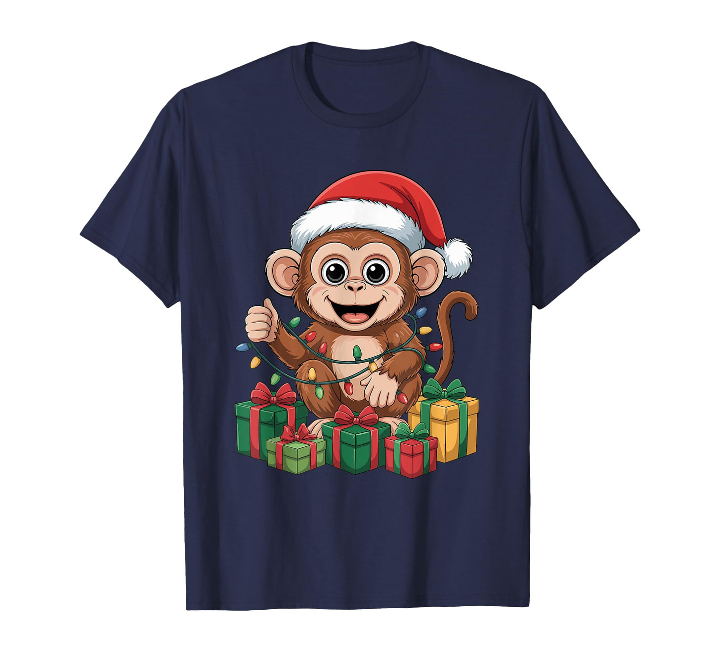 Funny Monkey Santa Hat Animals Lovers Ugly Christmas Pajamas T-Shirt
