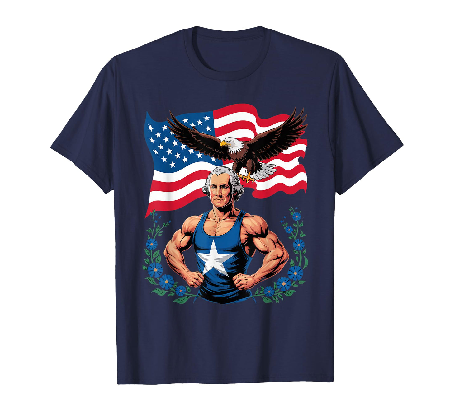 Patriotic George Washington Muscle Gym American Flag Eagle T-Shirt
