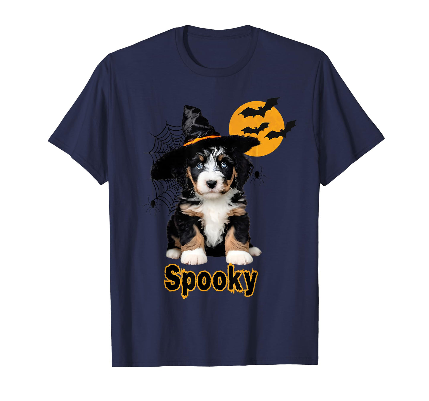 Cute Bernedoodle Dog/Puppy Witch, Spiders, Bats, Halloween T-Shirt