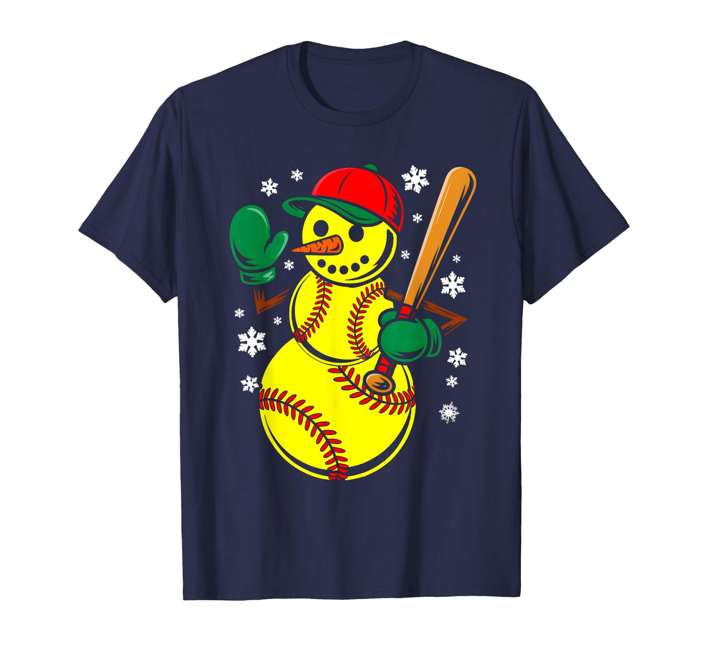 Softball Santa Hat Snowman Xmas Funny Softball Christmas T-Shirt