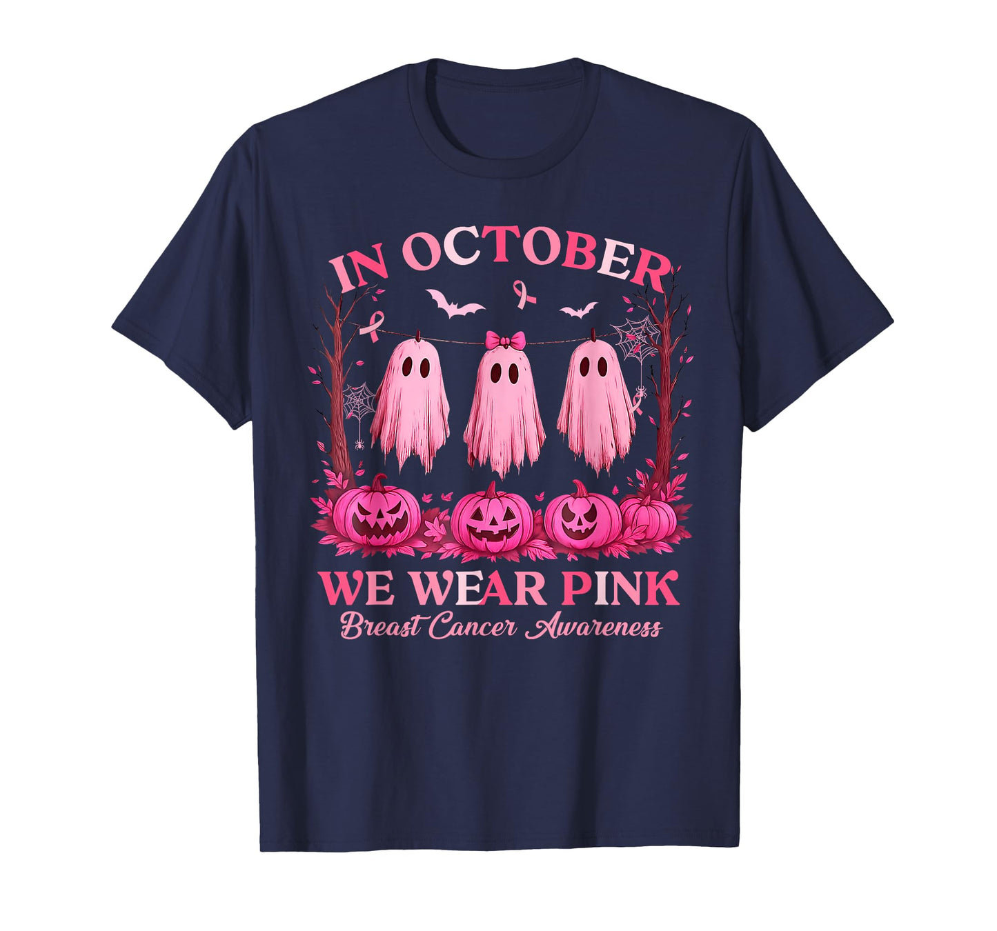 Breast Cancer Women Halloween in October We Wear Pink Witch T-Shirt