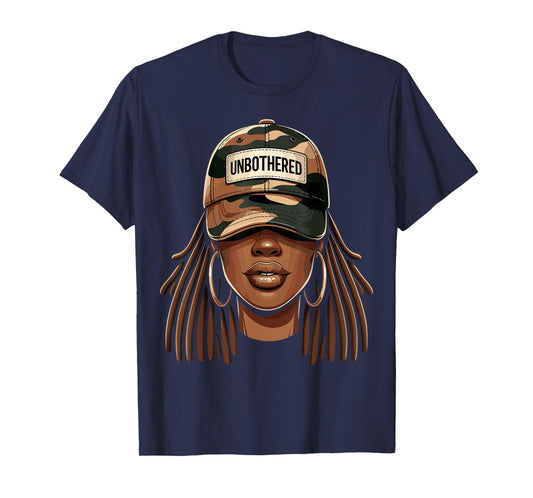 Unbothered Black Girl With Cap Camo Afro Woman T-Shirt