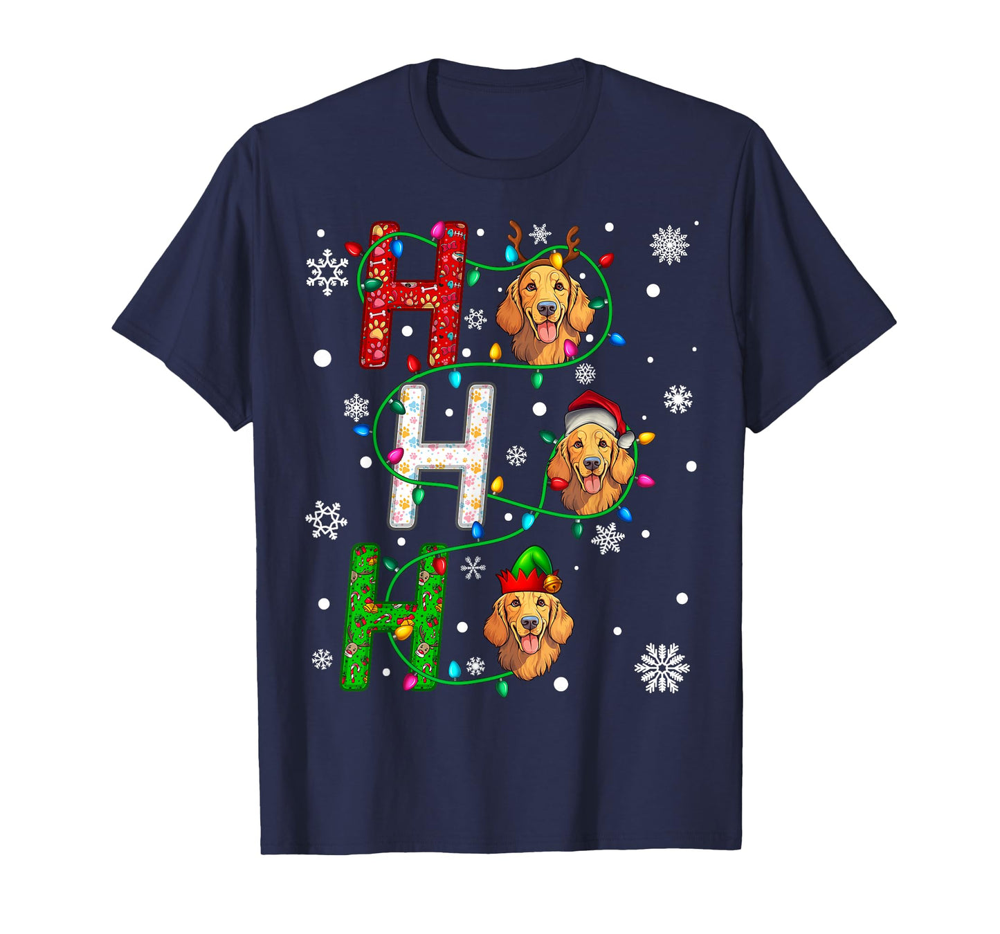 Santa Hat Ho Ho Family Christmas Golden Retriever Dog Xmas T-Shirt