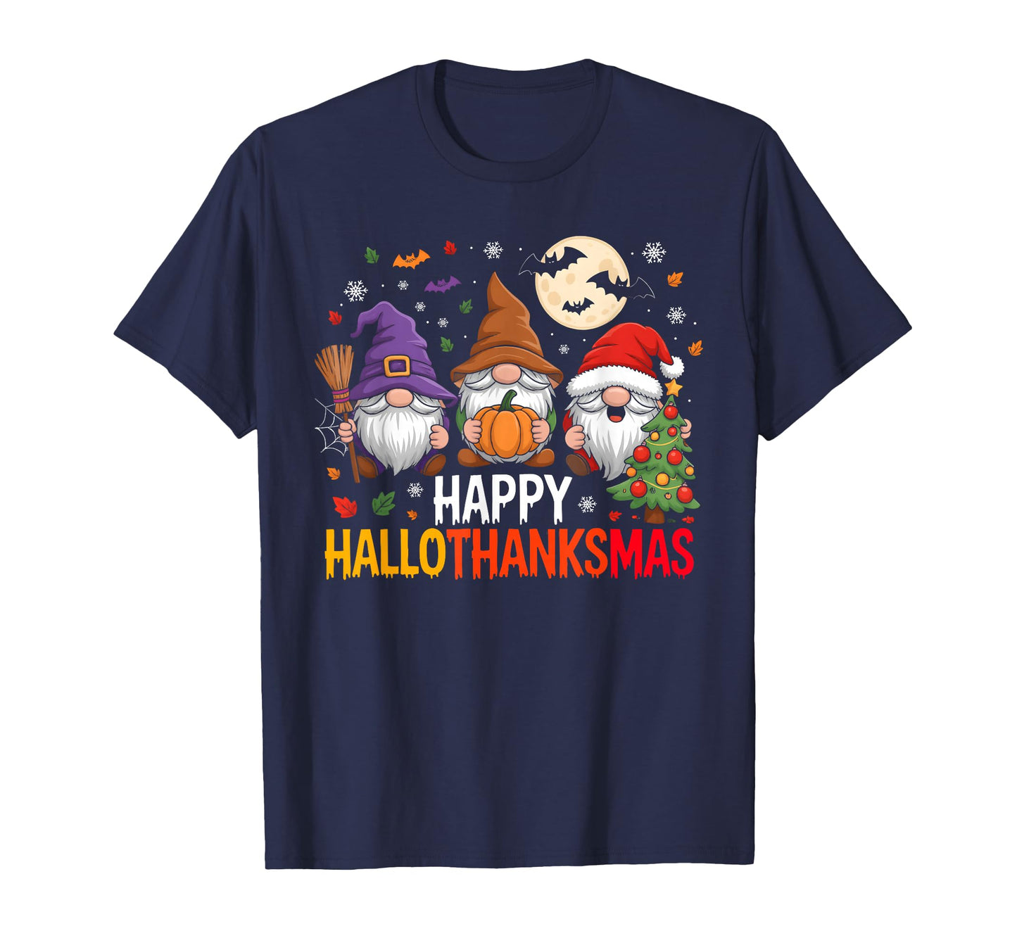 Happy Hallothanksmas Gnomes Lover Halloween Merry Christmas T-Shirt