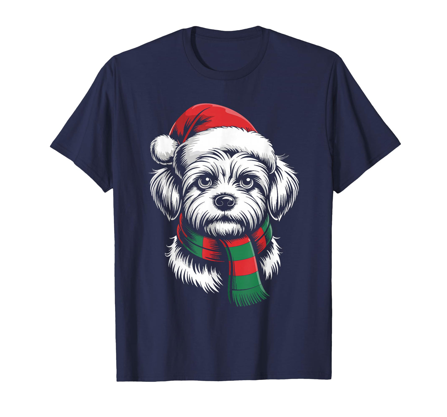 Maltese Dog Xmas Santa Hat Scarf Christmas Costume T-Shirt