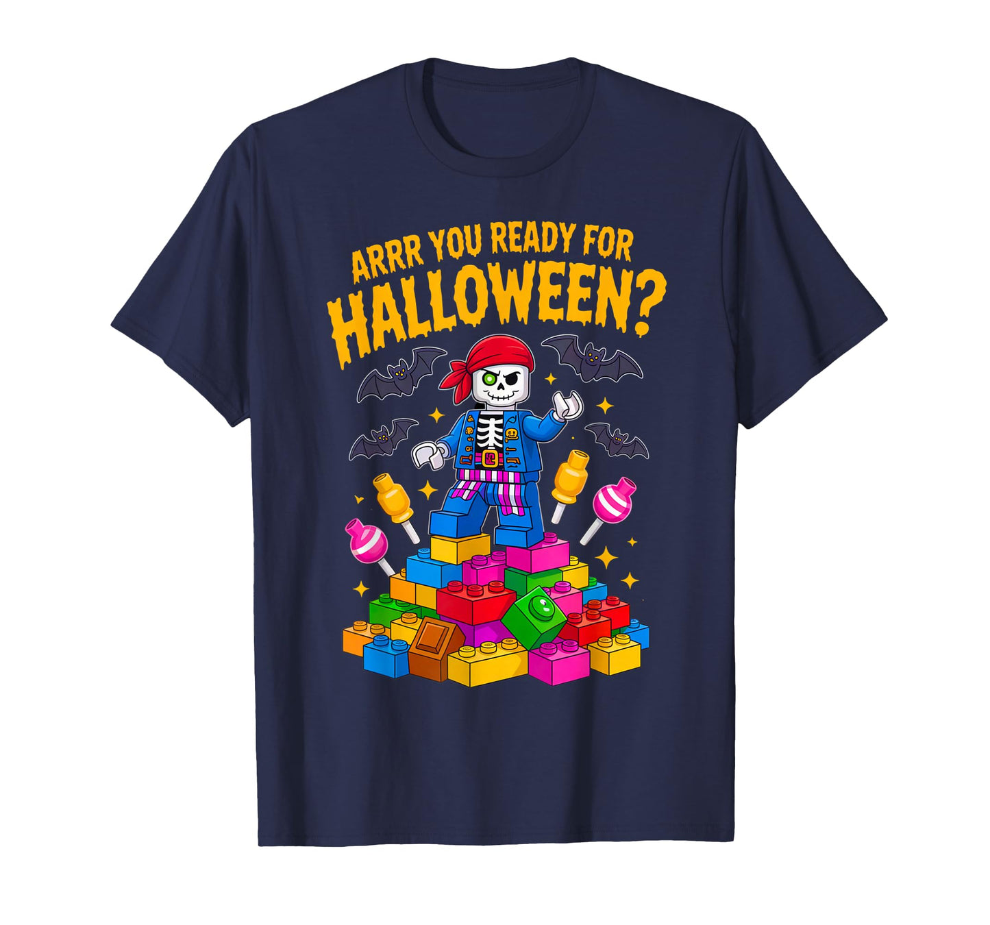 Halloween Bricks Pirate Skeleton Builder Blocks Building Toy T-Shirt