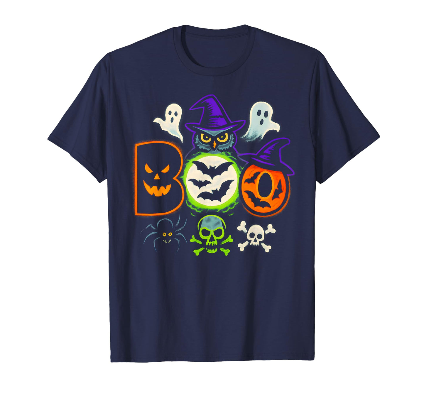 Boo Creepy Owl Pumpkin Ghost Spooky Halloween Men Women Kids T-Shirt
