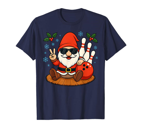 Cute Santa Gnome Bowling Christmas Funny Holiday Vibes T-Shirt