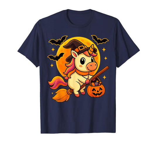 Cute Unicorn Witch Pumpkin Halloween Costume Boys Girls T-Shirt