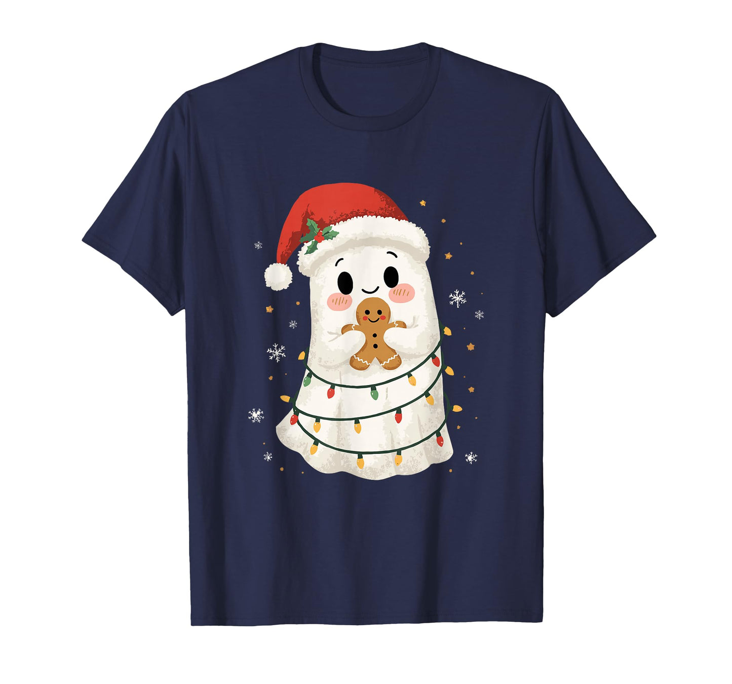 Cute Ghost Santa Hat Spooky Christmas Funny Holiday T-Shirt