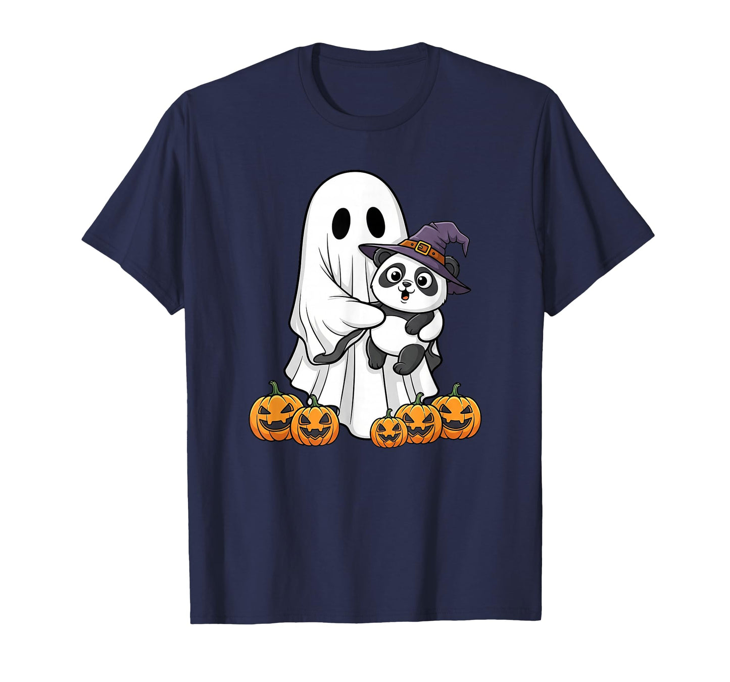Funny Ghost Panda Pumpkin Halloween Kids Mens Womens T-Shirt
