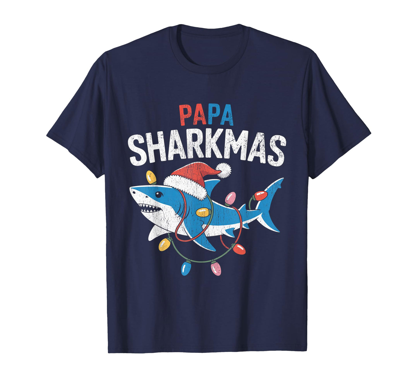 Papa Sharkmas Funny Shark Santa Hat Ugly Christmas Sweater T-Shirt