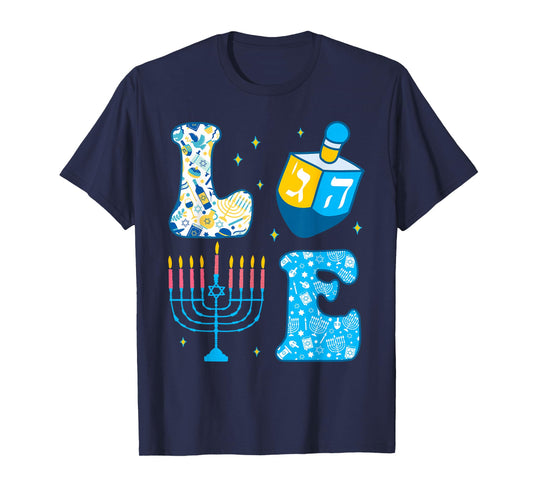 Love Cute Hanukkah Dreidel Menorah Chanukah Jewish Holiday T-Shirt