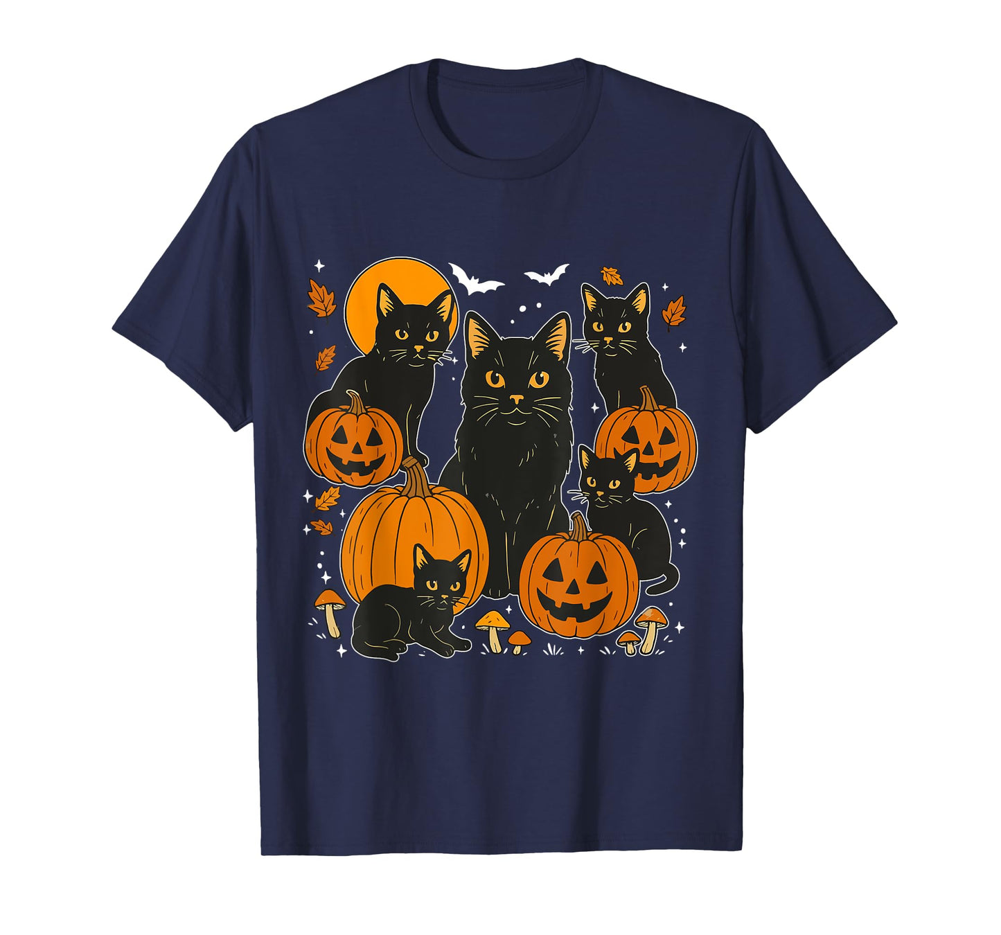 Retro Black Cat Halloween Pumpkin Costume For Women Men Kids T-Shirt