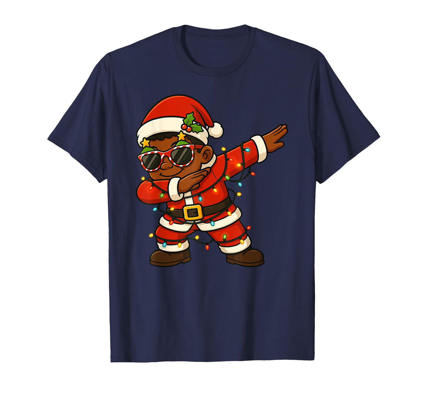Funny Black Kid Santa Dabbing Merry Christmas Xmas Boys Girl T-Shirt