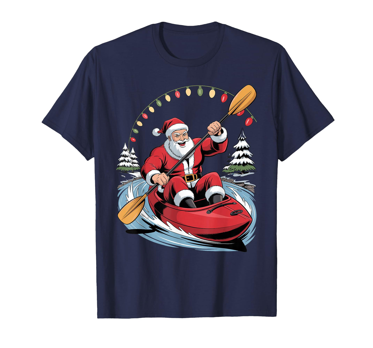 Santa Kayaking Lover Funny Holiday Christmas Xmas Pajama T-Shirt