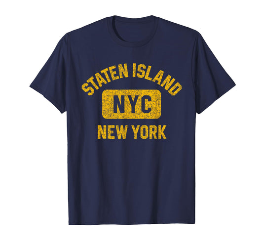 Staten Island NYC Gym Style Distressed Amber Print T-Shirt