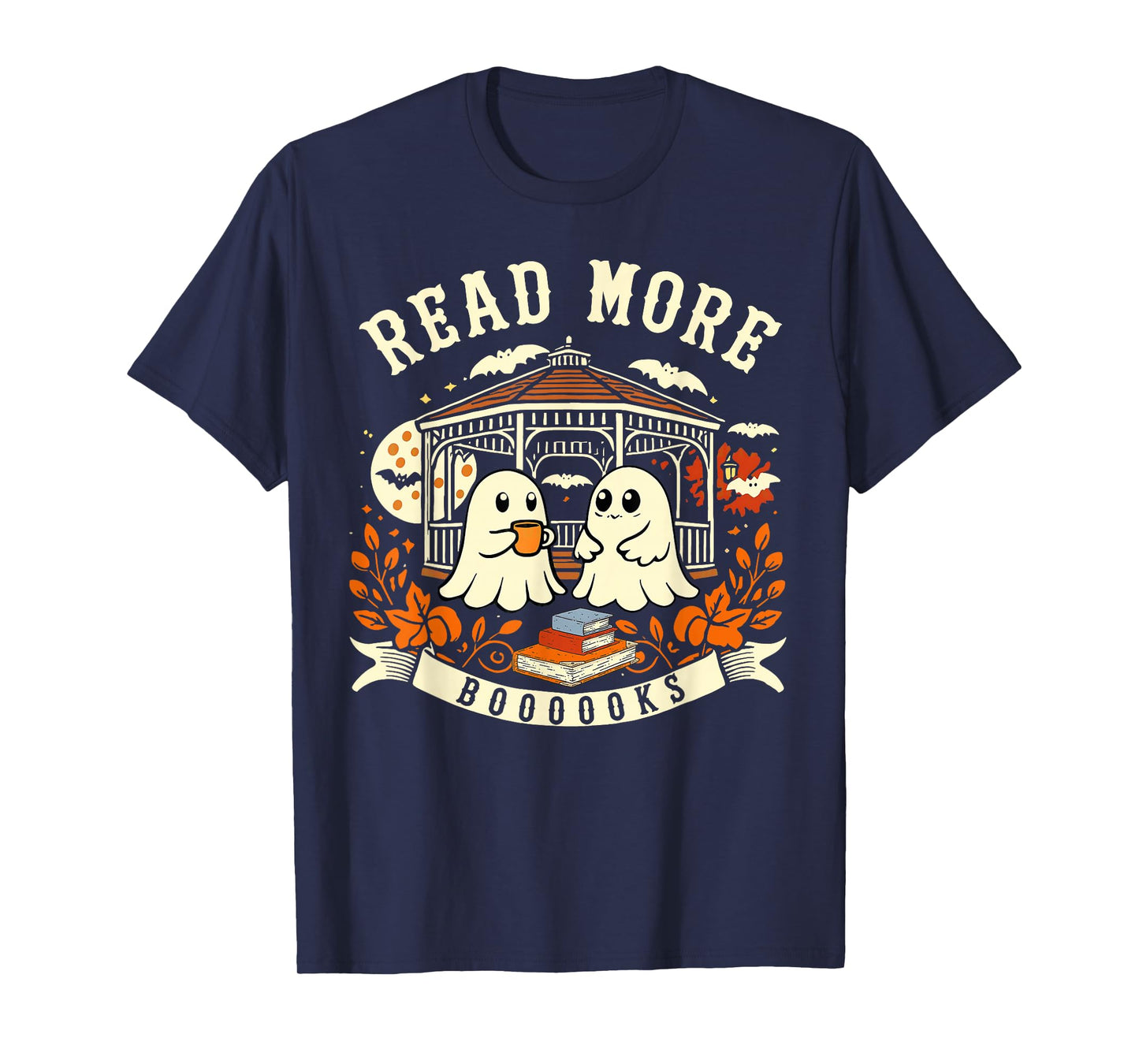 Cute Booooks Ghost Read More Books Funny Halloween T-Shirt