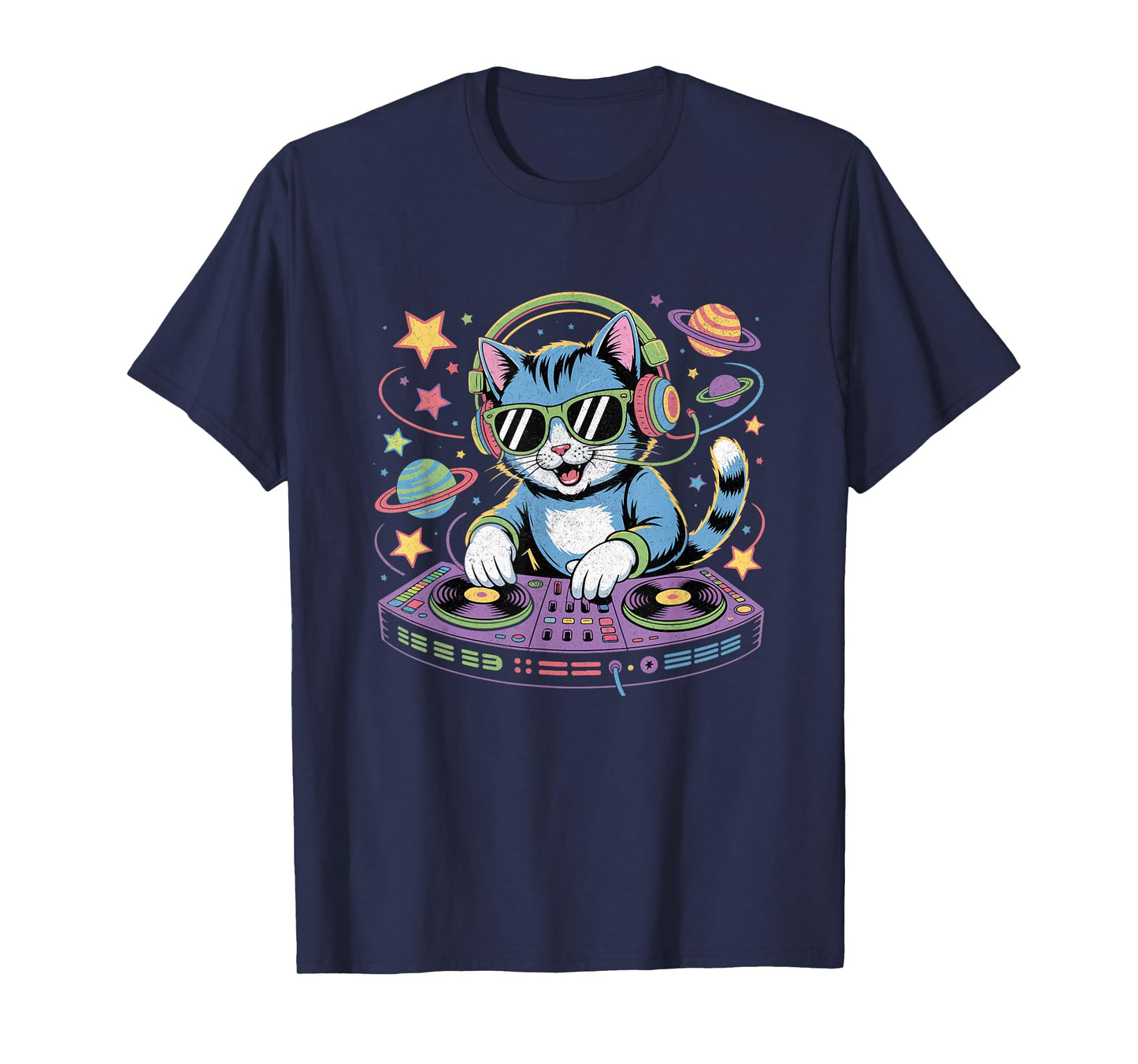 DJ Cat Cool Music Cat DJing on Turntable Funny Cat Lover T-Shirt