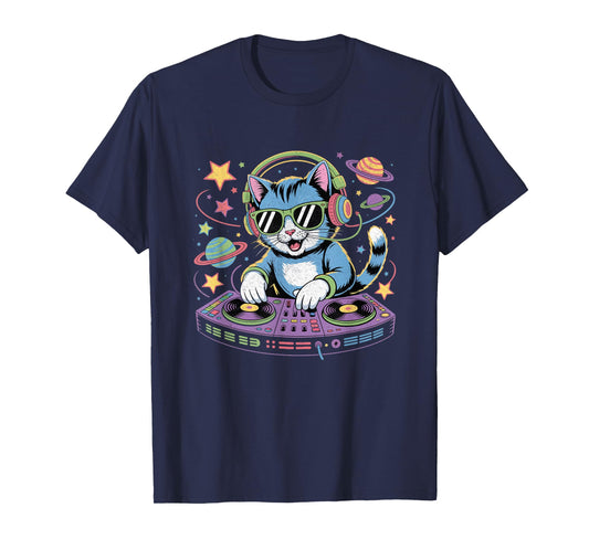 DJ Cat Cool Music Cat DJing on Turntable Funny Cat Lover T-Shirt