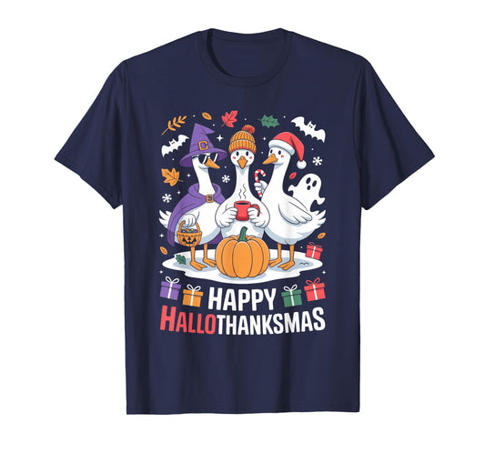 Duck Halloween Thanksgiving Christmas Happy Hallothanksmas T-Shirt