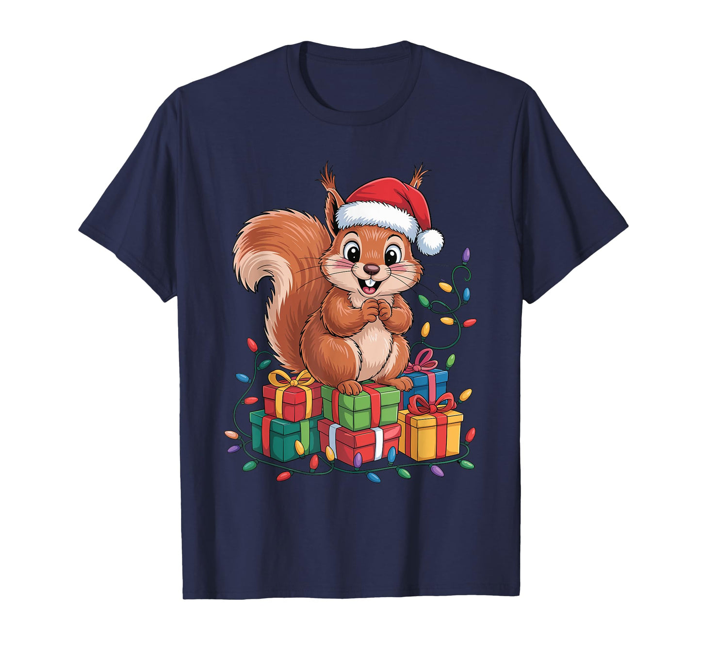 Squirrel Santa Hat Animals Lovers Ugly Christmas Pajamas T-Shirt