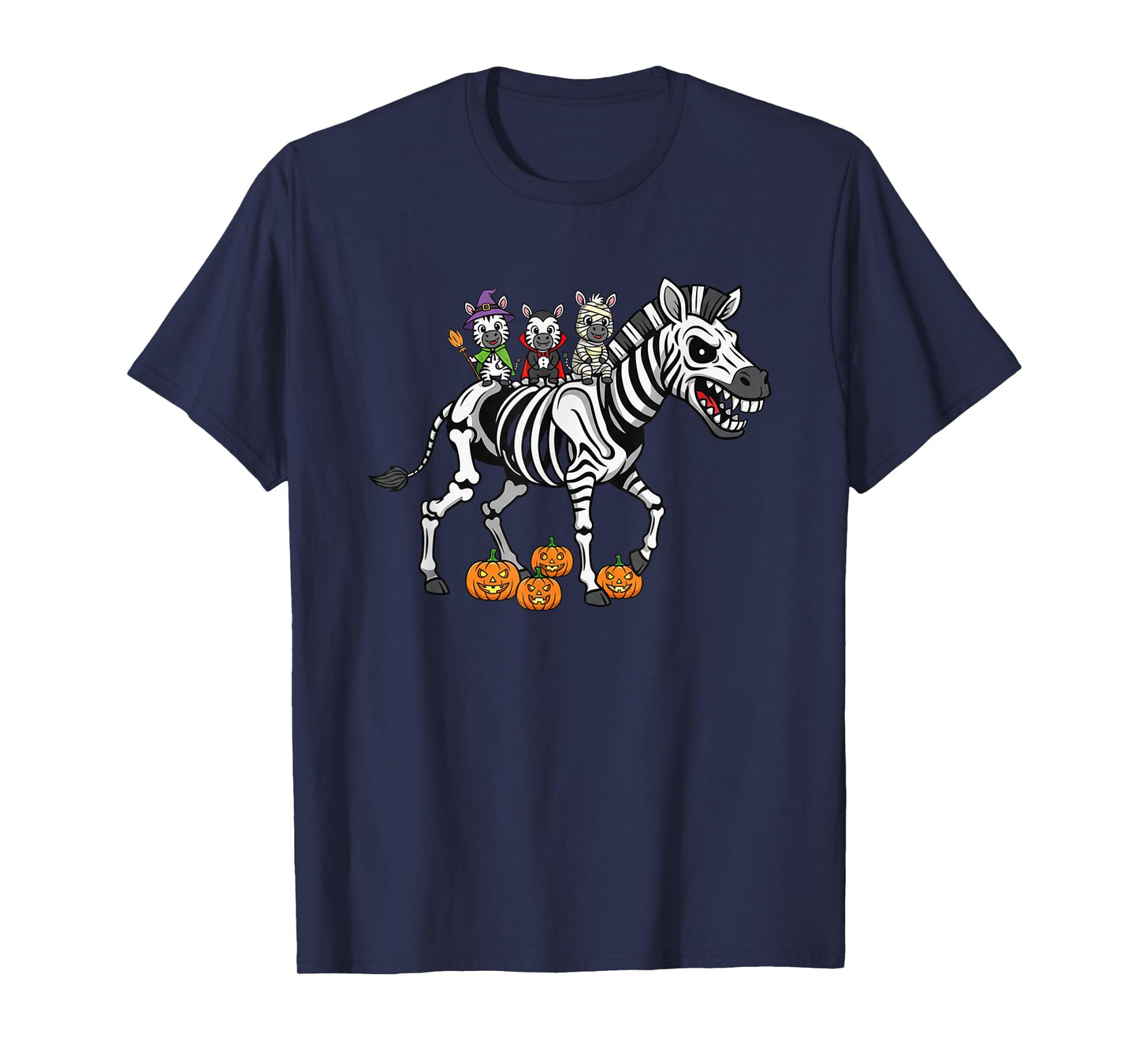 Funny Zebra Skeleton Mummy Witch Halloween Kids Mens Womens T-Shirt