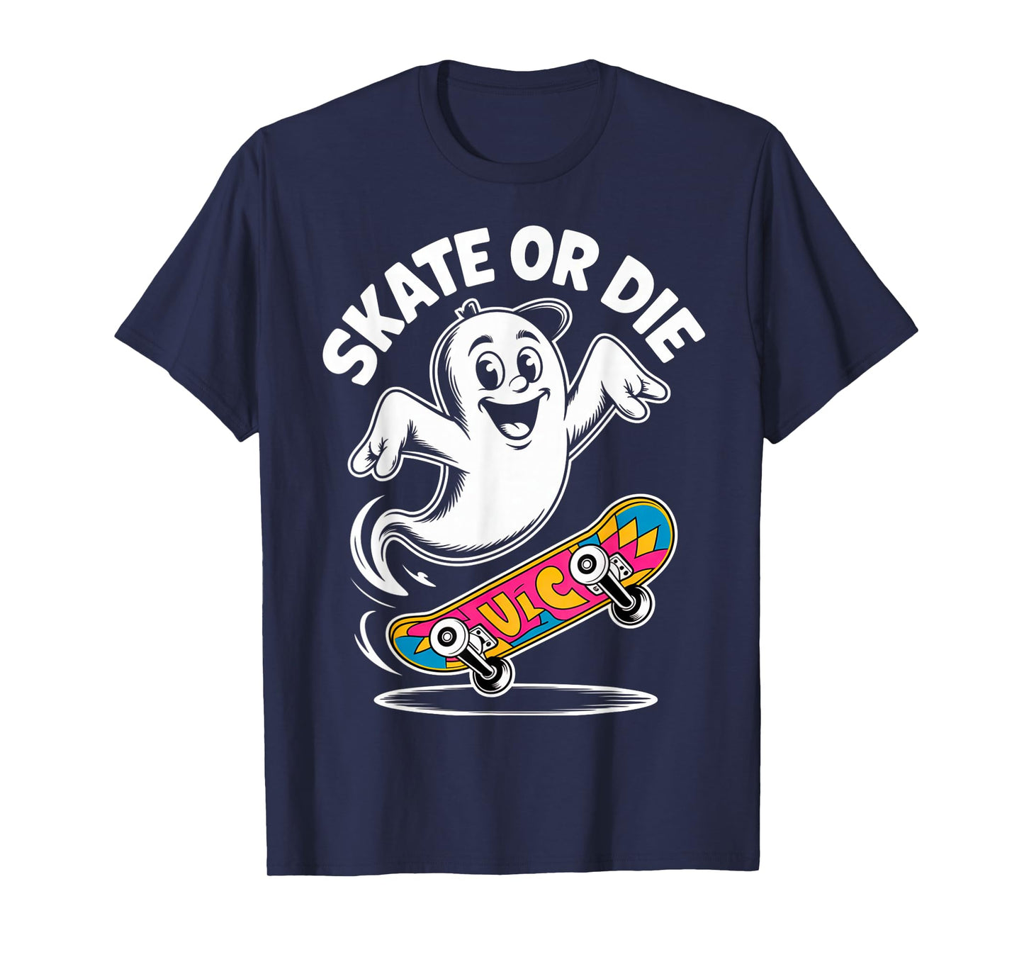 Funny Ghost On Skateboard Retro Halloween Costume Kids Boys T-Shirt