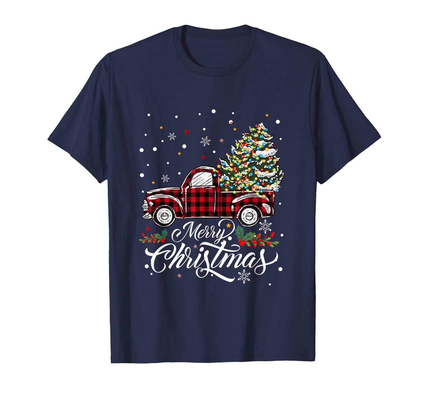 Cars Christmas Tree Buffalo Plaid Red Matching Men Women Boy T-Shirt