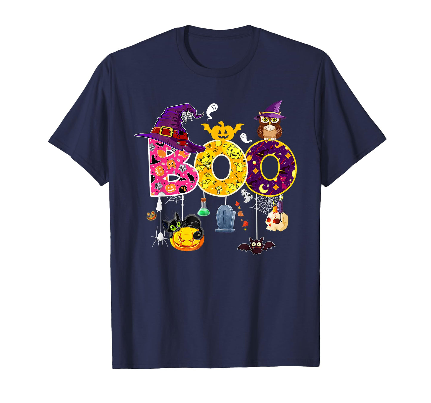 Boo Creepy Owl Pumpkin Ghost Spider Funny Halloween Costume T-Shirt