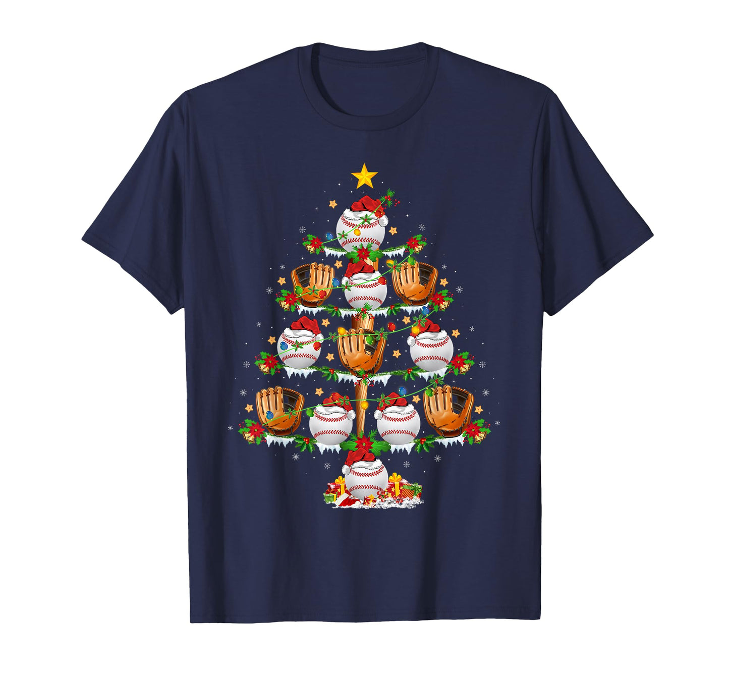 Baseball Christmas Tree Lights Baseball Sports Player Xmas T-Shirt