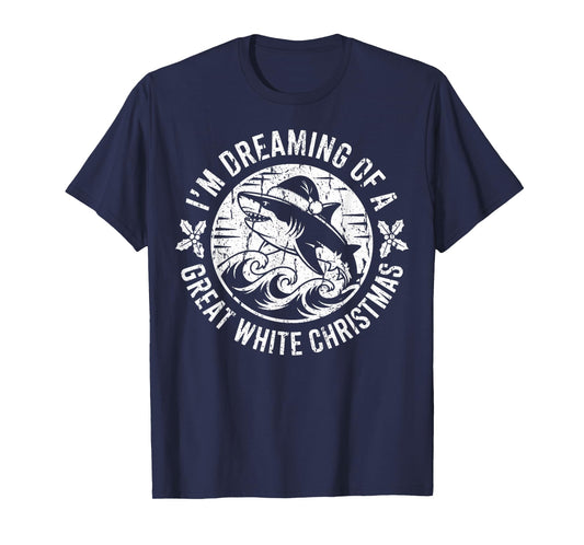 Dreaming of a Great White Christmas Shark Santa Hat T-Shirt