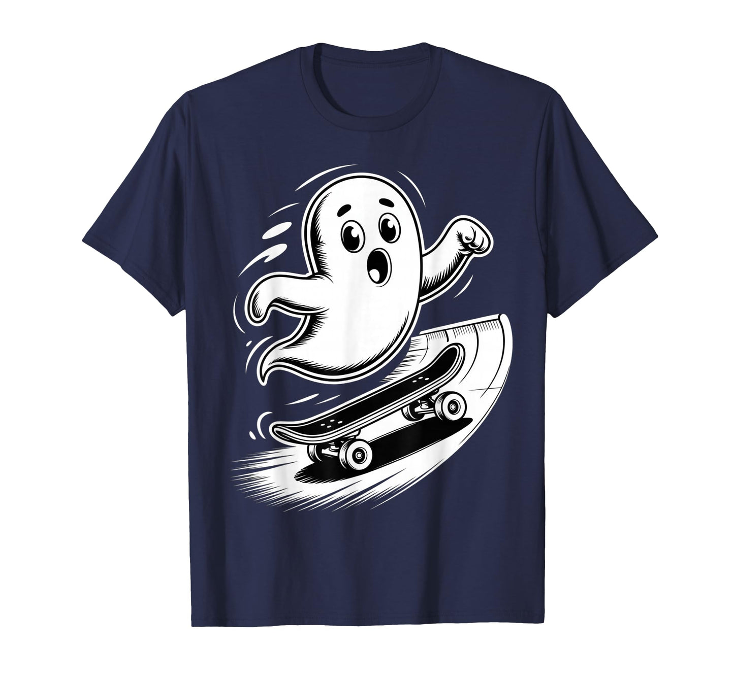Funny Ghost On Skateboard Retro Halloween Costume Kids Boys T-Shirt