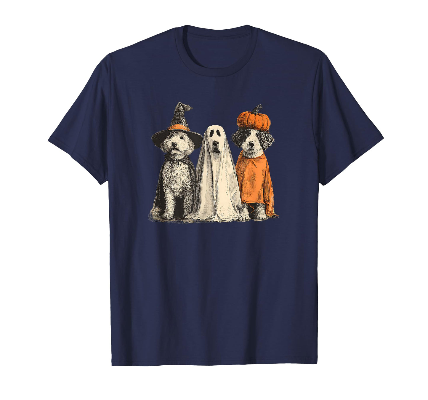 Vintage Halloween Dogs Witch, Ghost & Pumpkin Costumes T-Shirt