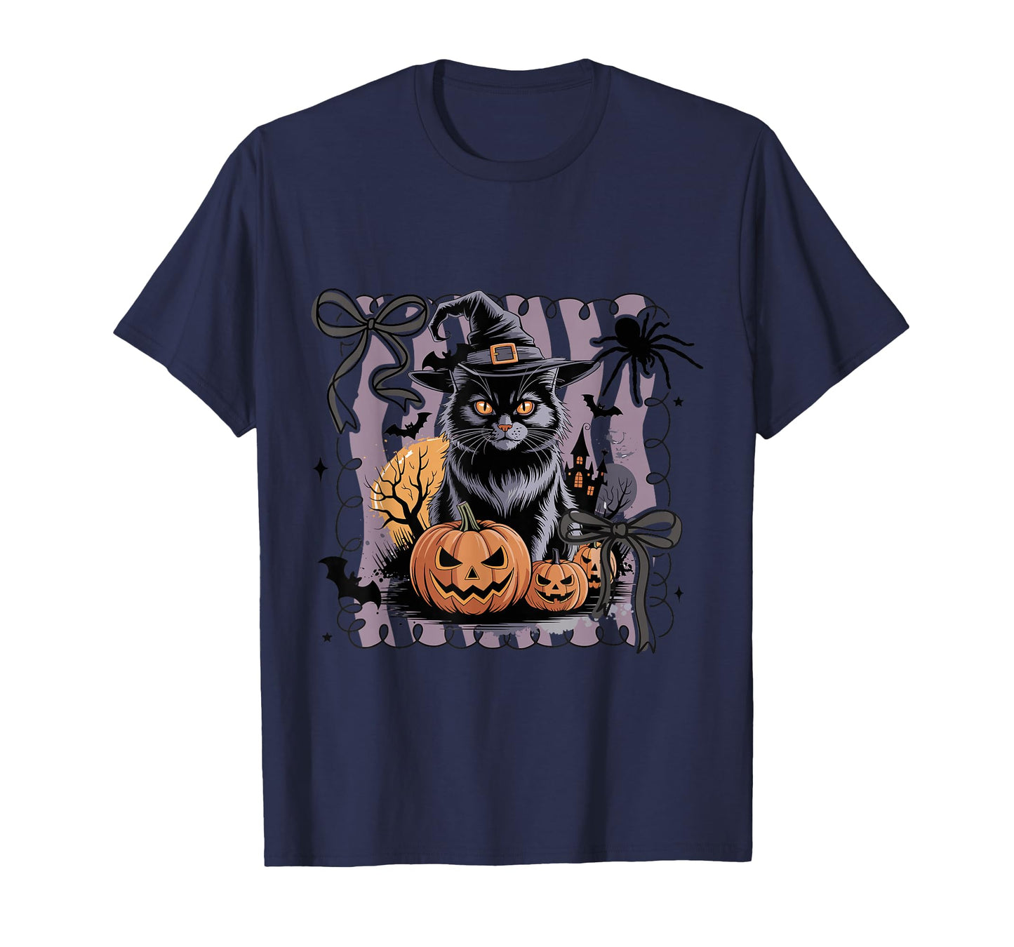Spooky Black Cat Witch Halloween T-Shirt