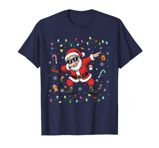 Dabbing Santa Claus Christmas Tree Lights Xmas Matching Boys T-Shirt