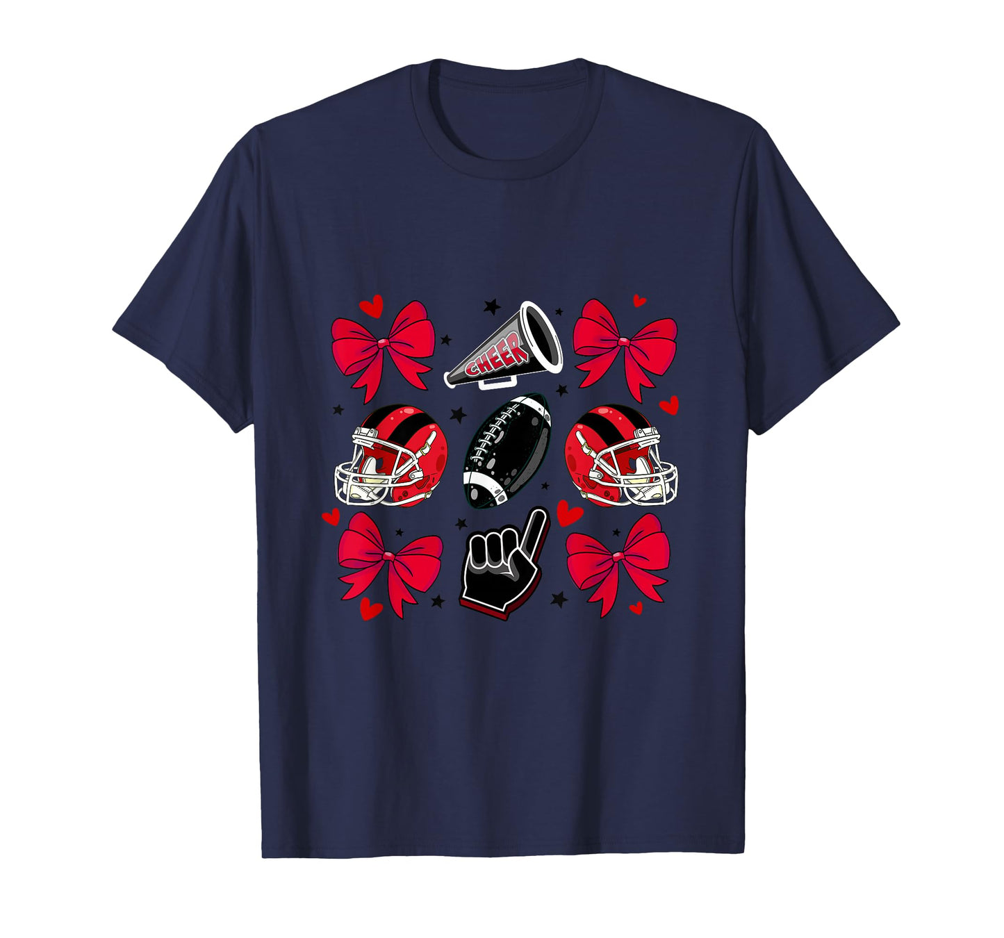 Football Cheer Mom Sister Coquette Bow Game Day Red Black T-Shirt