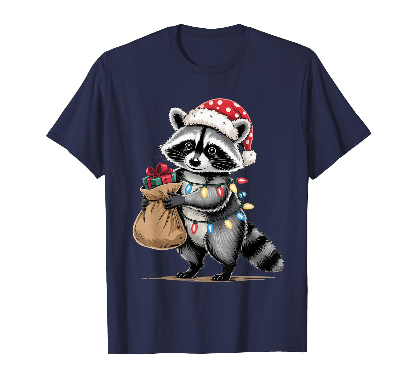 Funny Raccoon Santa Hat Animals Lovers Ugly Christmas Pajama T-Shirt