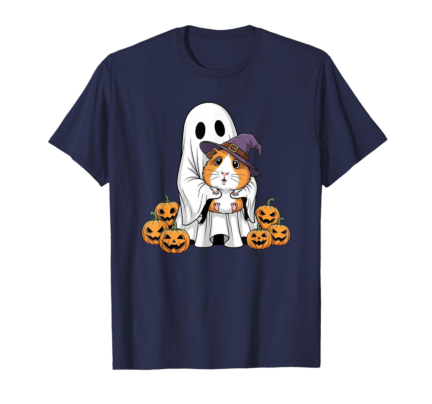 Funny Ghost Guinea Pig Pumpkin Halloween Kids Mens Womens T-Shirt