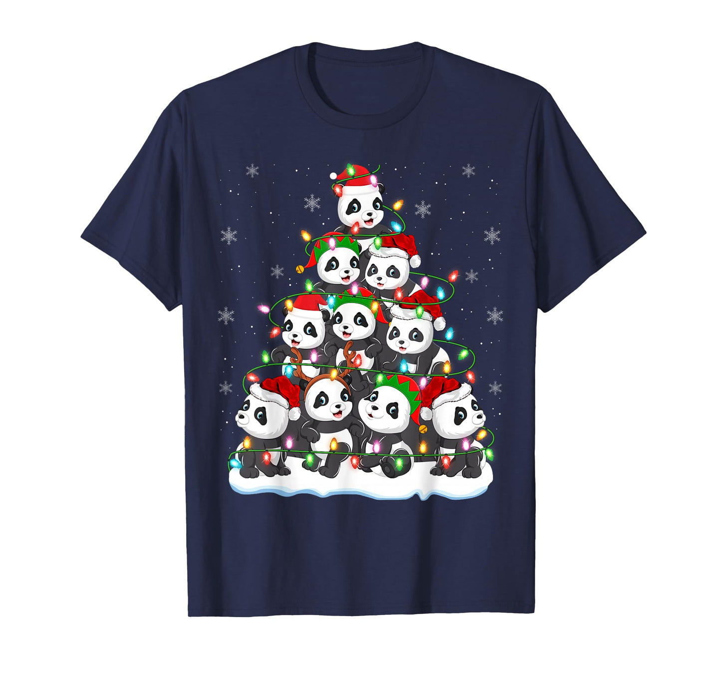 Panda Christmas Tree Lights Xmas Sweater Holiday Pajamas T-Shirt