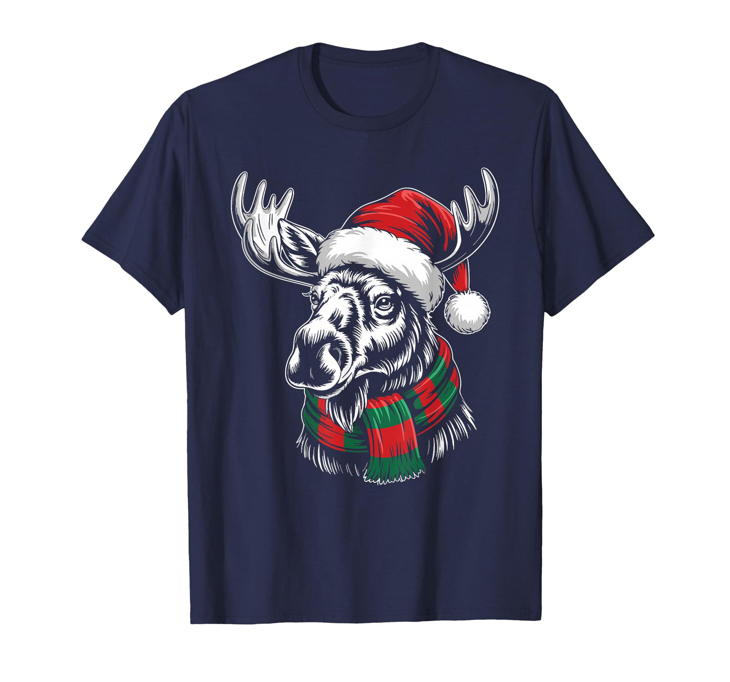 Moose Xmas Santa Hat Scarf Christmas Costume T-Shirt