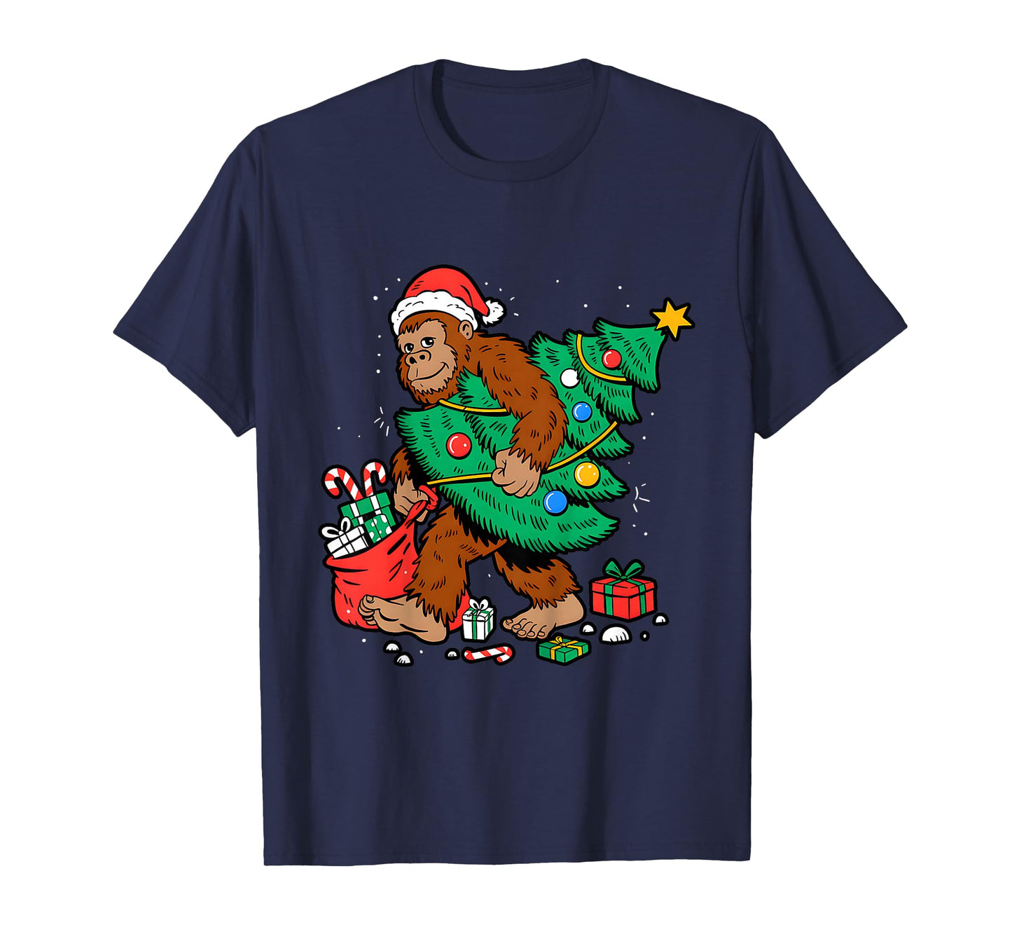 Kids Funny Bigfoot Christmas Tree Lights Xmas Boys Men Sasquax T-Shirt
