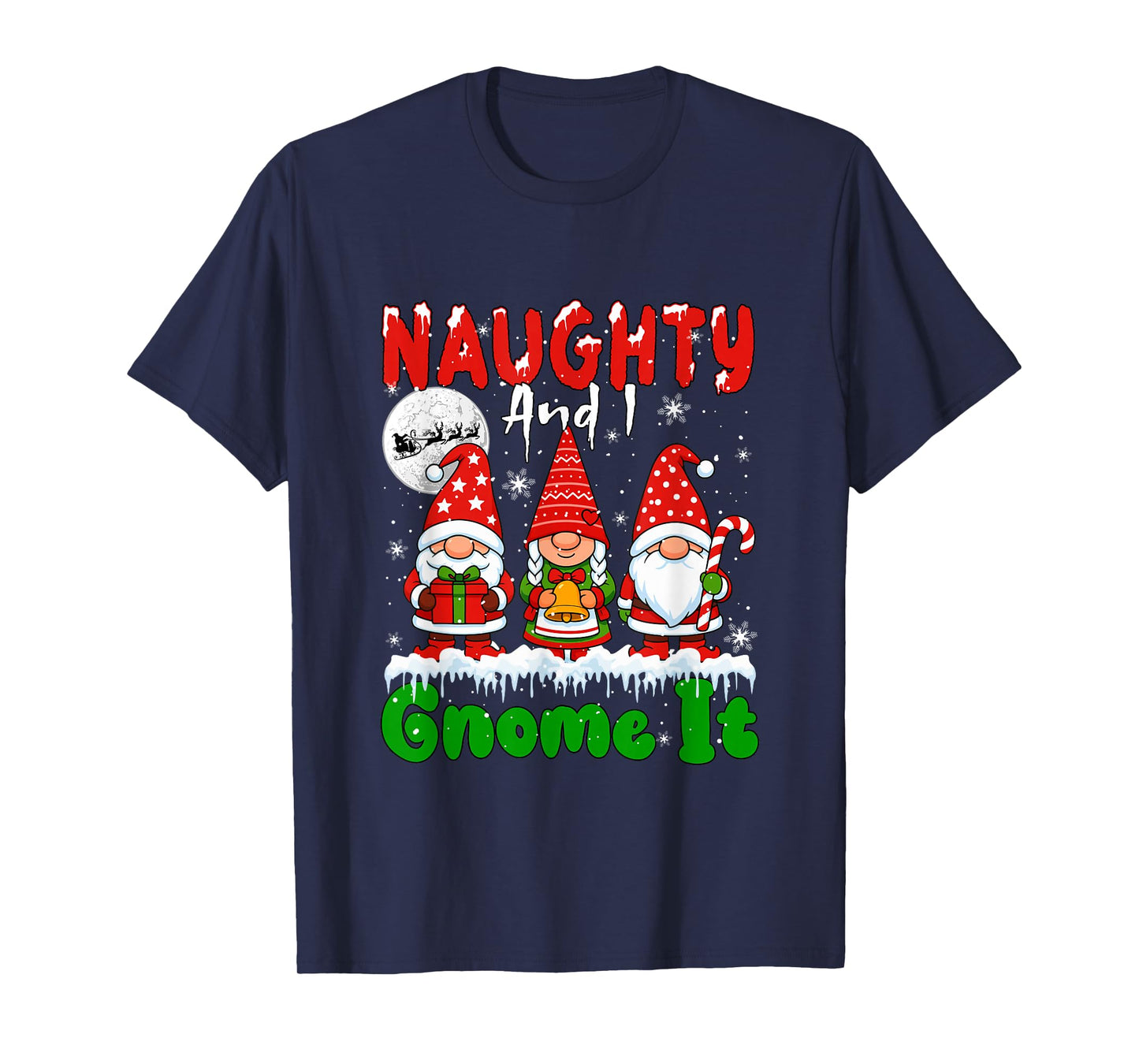 Naughty and I Gnome It Christmas Three Gnomies Matching Kids T-Shirt