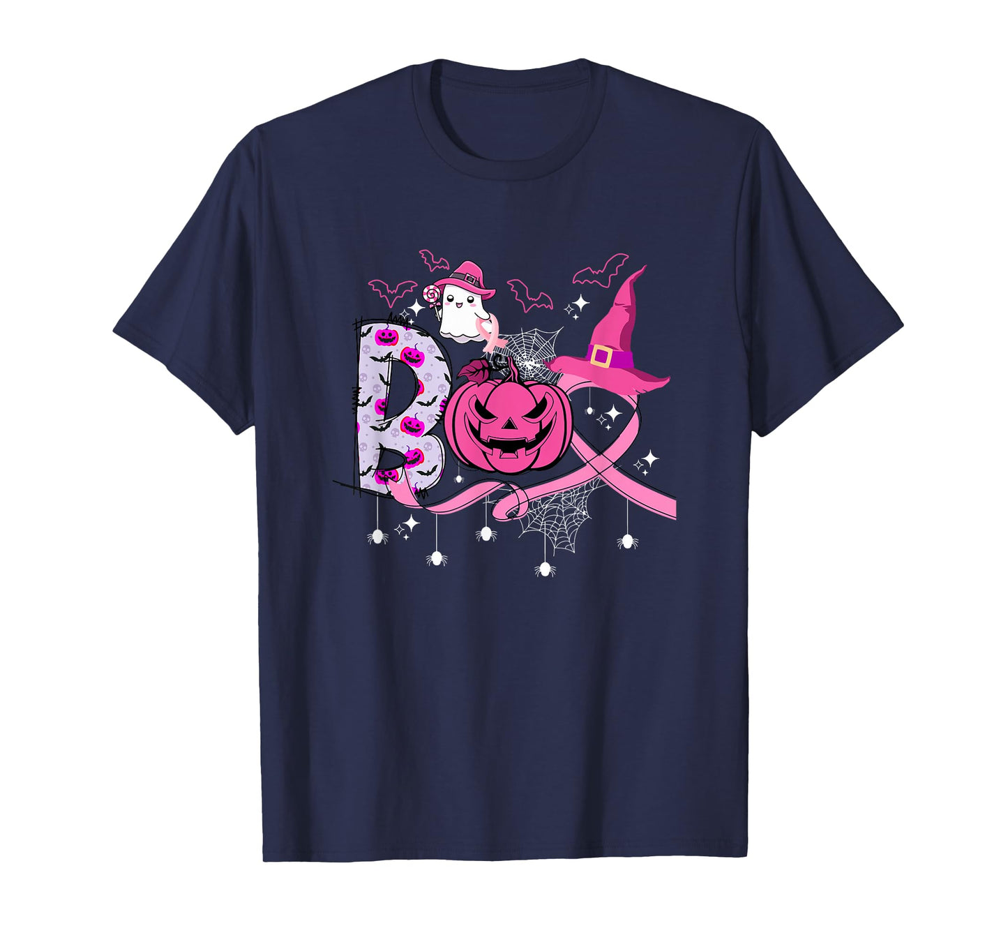 Boo Halloween Pumpkin Pink Ribbon Witch Breast Cancer T-Shirt