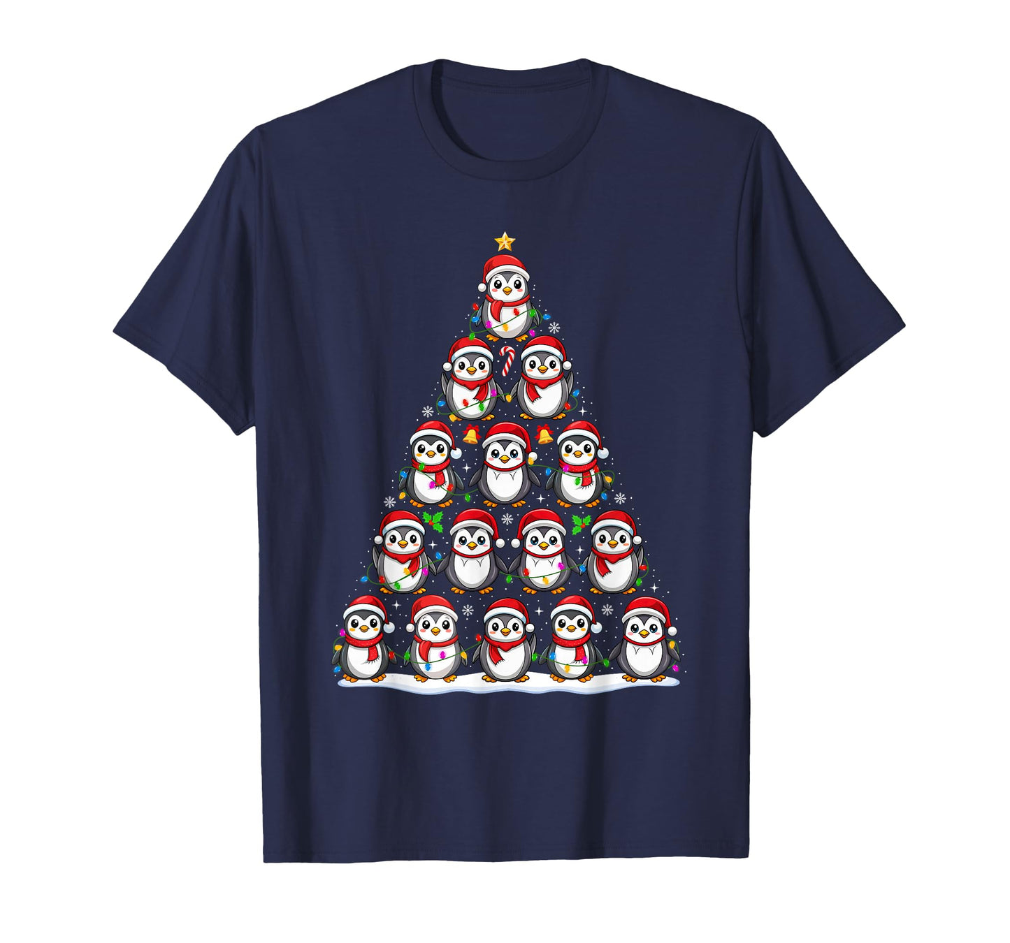 Penguin Christmas Tree Lights Funny Xmas Santa Penguin Lover T-Shirt