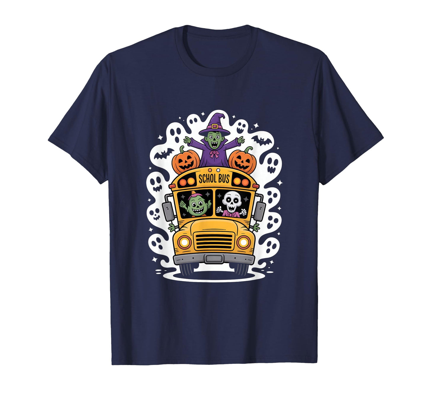 Halloween Schol Bus Monster Ride with Ghosts T-Shirt