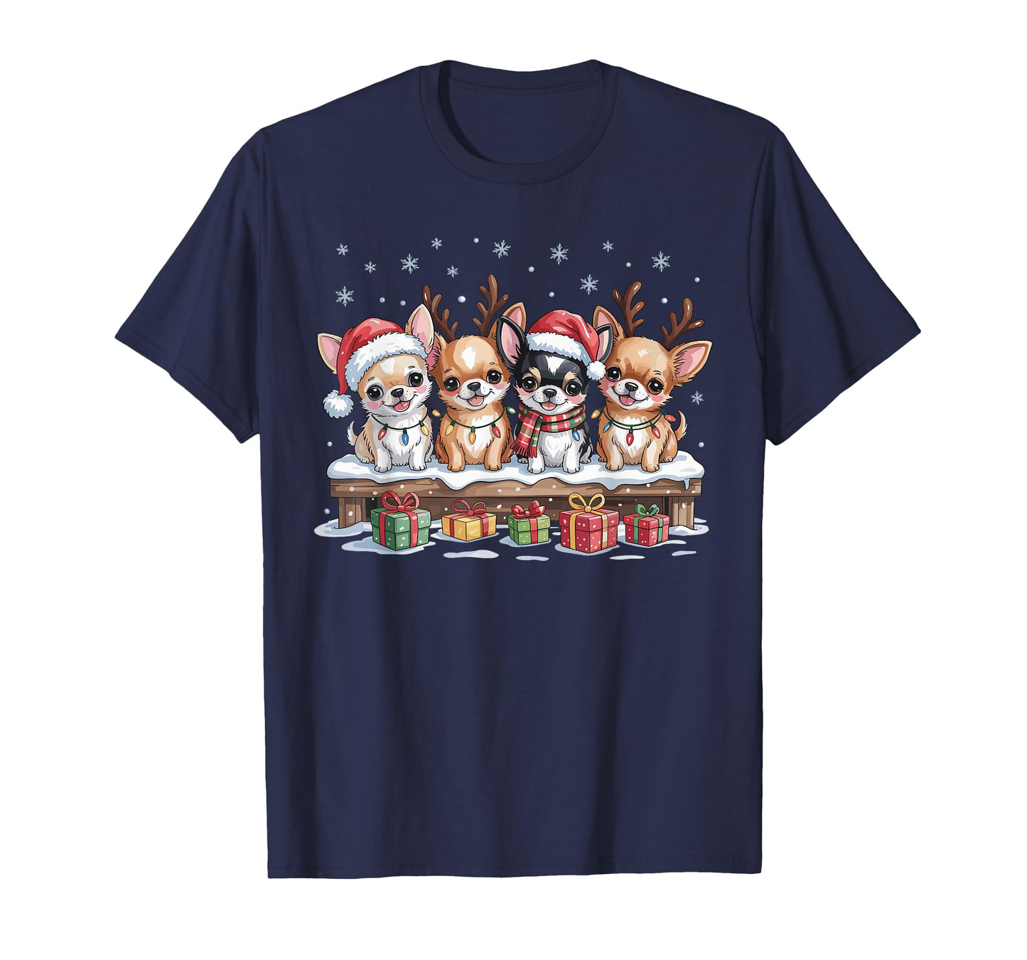 Cute Chihuahua Christmas Puppies Dog Lovers Funny Holiday T-Shirt