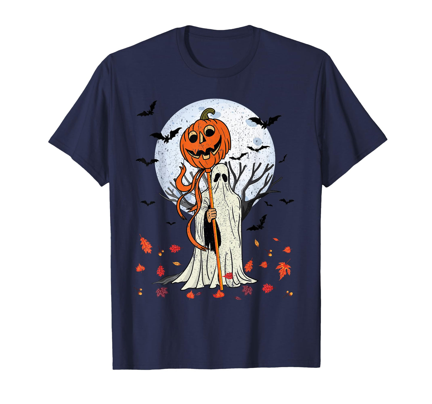 Halloween Pumpkin Ghost Autumn Leaves Graphic Art T-Shirt