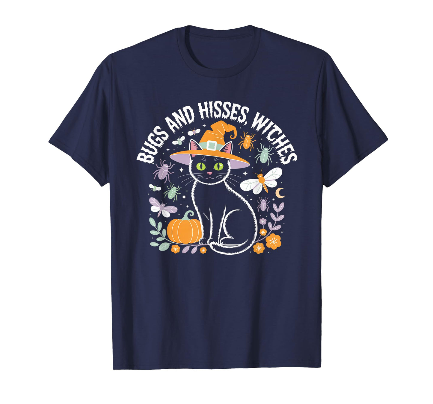 Bugs and Hisses Witches Cat Floral Halloween Women Teen Tee T-Shirt