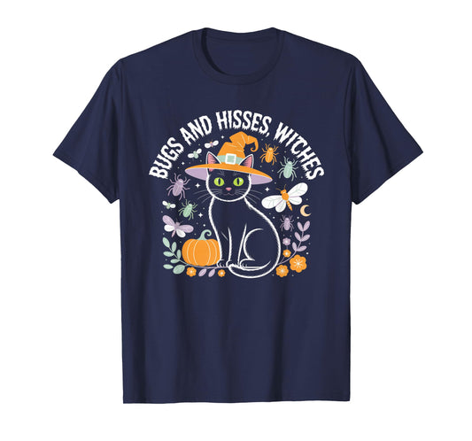 Bugs and Hisses Witches Cat Floral Halloween Women Teen Tee T-Shirt